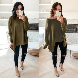 NWT - Women's Soft Round Neckline Pullover Knit Sweater - Army Green